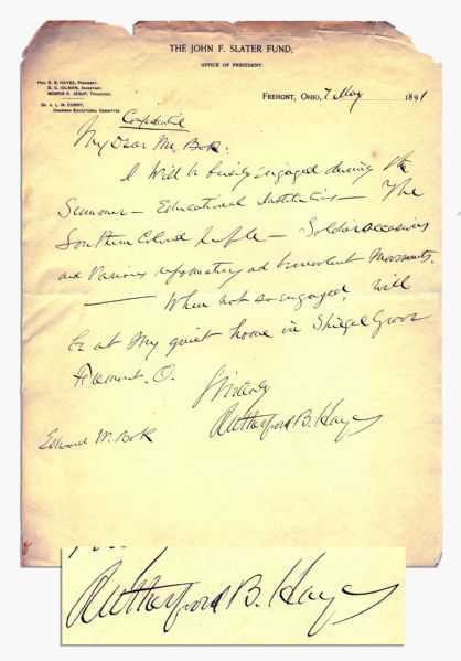 Rare Rutherford B. Hayes Autograph Letter Signed With Full Signature ''Rutherford B. Hayes'' -- ''When not so engaged, will be at my quiet home in Spiegel Grove...'' -- With PSA/DNA COA
