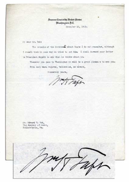 William Taft Typed Letter Signed -- ''...The details of the incident about [South African Prime Minister] Smuts I do not remember, although I recall...we tried to get him...''