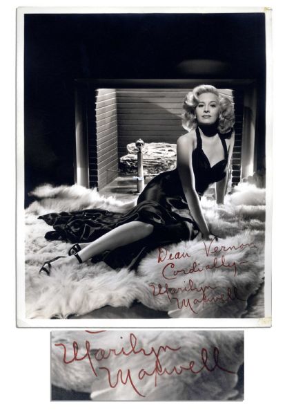1940's Screen Siren Marilyn Maxwell 8'' x 10'' Signed Photo -- ''Dear Vernon / Cordially - Marilyn Maxwell'' -- Matte Photo -- Near Fine