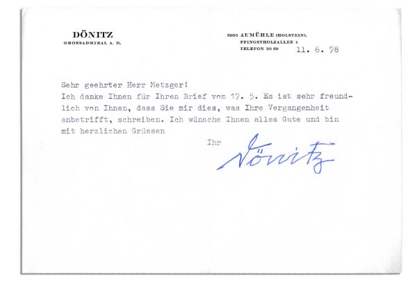 Karl Donitz Typed Letter Signed -- Hitler's Successor