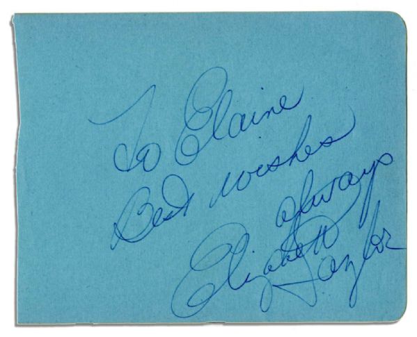 Elizabeth Taylor Signed 5.5'' x 4.5'' Album Page -- ''To Elaine / Best wishes always / Elizabeth Taylor'' -- Fine