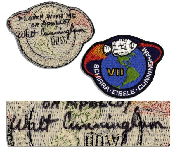 Apollo 7 Flown Mission Patch -- Signed on Verso by Astronaut Walt Cunningham