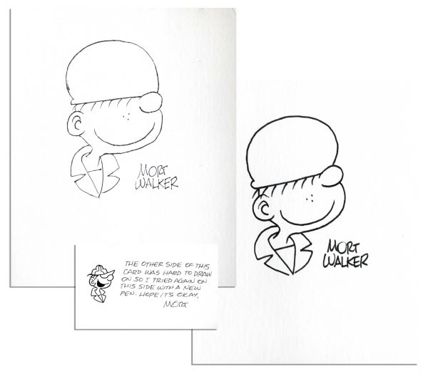 Mort Walker Signed ''Beetle Bailey'' Drawings