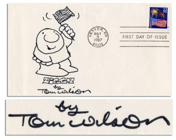Tom Wilson Cover Signed -- Cartoonist Adds Sketch of His ''Ziggy'' Comic Strip Character
