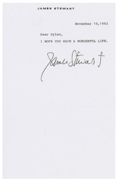 James Stewart Typed Letter Signed -- ''I HOPE YOU HAVE A WONDERFUL LIFE''