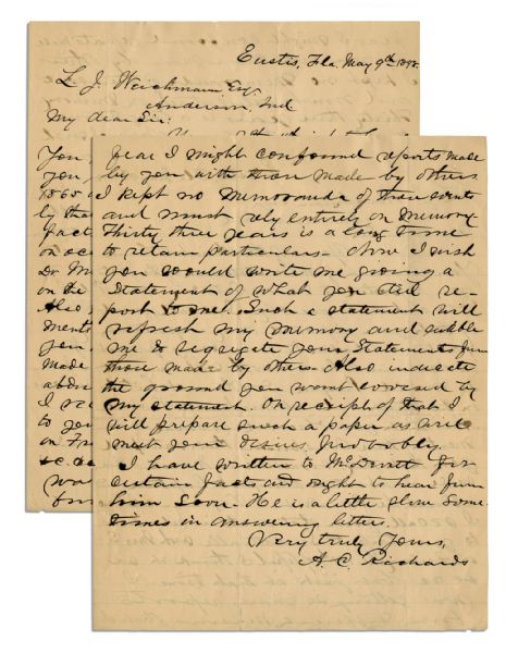 Eyewitness Letter to Abraham Lincoln's Assassination -- ''...Booth met Surratt, Dr Mudd, Payne...these conspirators...made an abortive attempt to capture and abduct the President to Virginia...''