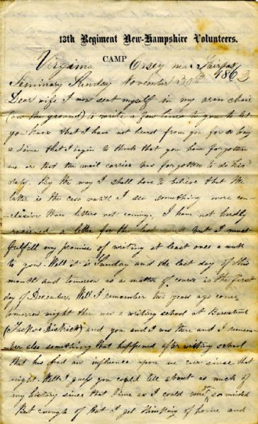 Civil War Captain Joseph Prime Autograph Letter Signed 1862 -- 13th New Hampshire Regiment Letterhead