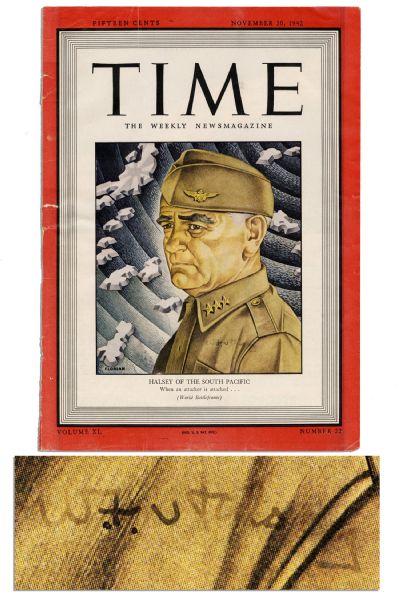 Admiral William Halsey ''Time'' Magazine Cover Signed -- From November 1942