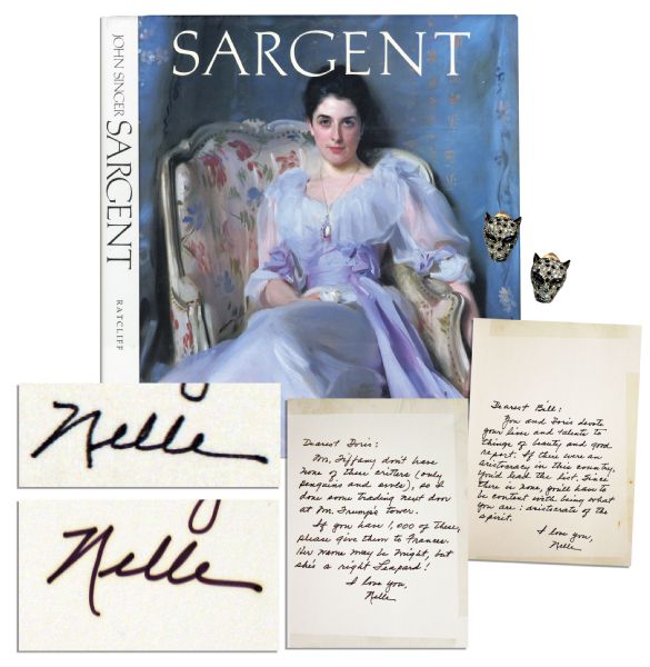 Two Harper Lee Autograph Notes Signed -- With Gifted John Singer Sargent Art Book and Pair of Leopard Earrings