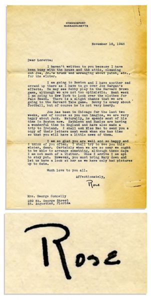Rose Kennedy Typed Letter Signed -- ''...We are very happy about Jack...Bobby is crazy about football, but of course he is not very heavy...''