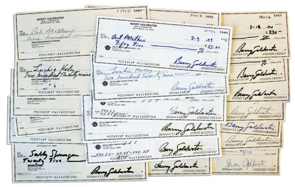 Barry Goldwater Lot of 24 Personal Checks Signed -- The Foremost Conservative Who Inspired Ronald Reagan