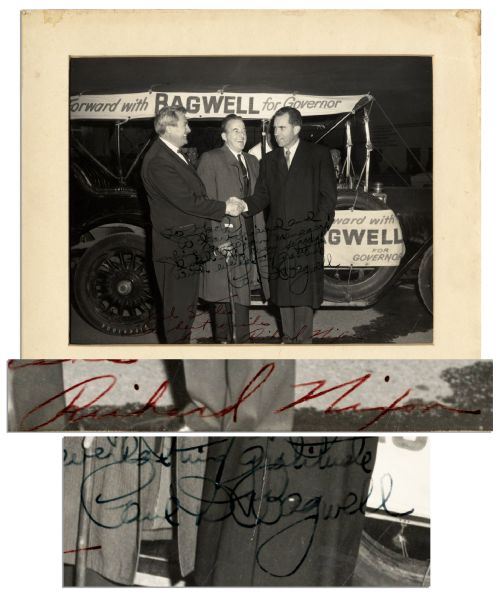 Richard Nixon 10'' x 8'' Signed Photo -- Also Signed by Michigan's 1960 Gubernatorial Candidate Paul Bagwell