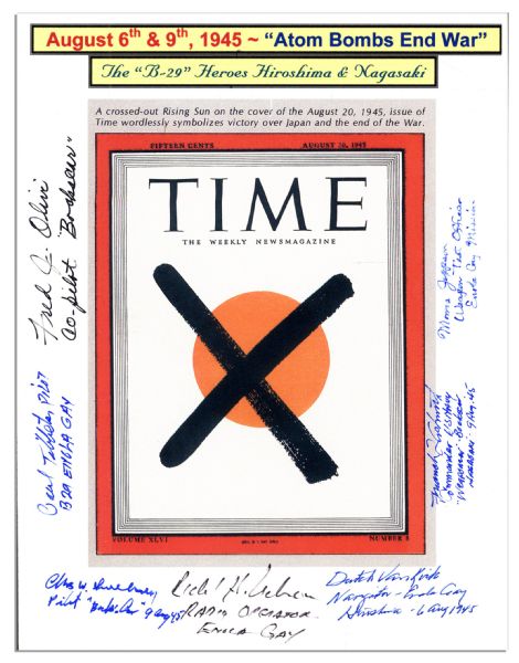 Souvenir ''Time'' Magazine Cover Signed by ''B-29 Heroes'' of Enola Gay & Bockscar