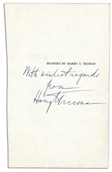 Harry S. Truman ''Memoirs, Volume I'' With Signed Insert