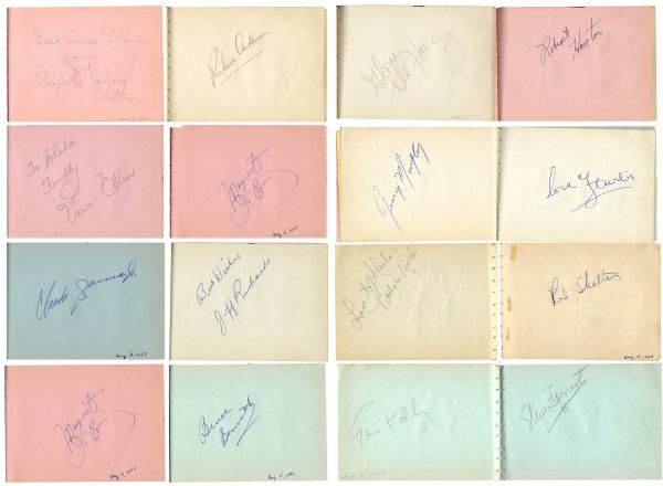 MGM Stars Signed Red Leather Autograph Book Including Gene Kelly, James Stewart & 34 More MGM Stars Plus a Note From Elizabeth Taylor's Mother