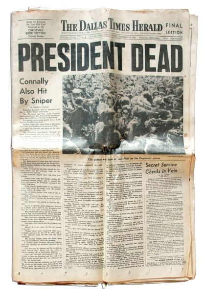 22 November 1963 Edition of ''The Dallas Times Herald'' Announcing The Assassination of John F. Kennedy -- ''PRESIDENT DEAD''