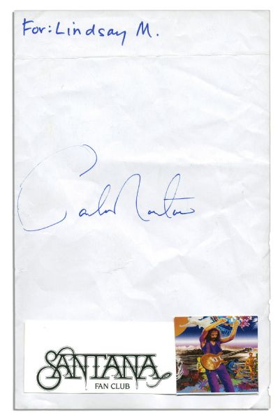 Carlos Santana's Signature -- With Official Fan Club Art