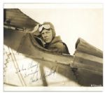 Charles Lindbergh 9" x 8" Signed Photo -- Attractive Photo of the Aviator in His Plane