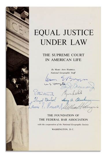 ''Equal Justice Under Law'' Book Signed by All 9 Justices of the Warren Burger Supreme Court