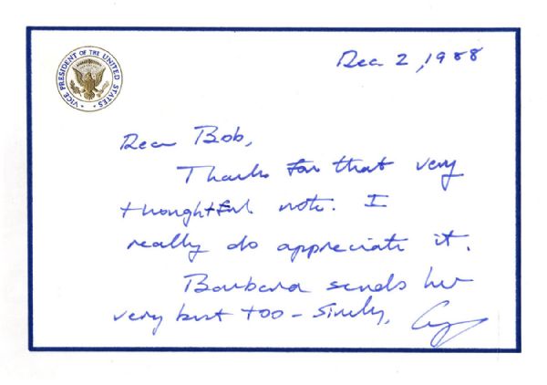 George Bush Autograph Letter Signed as President-Elect to Robert McNamara -- Less Than a Month After Bush Won the Election