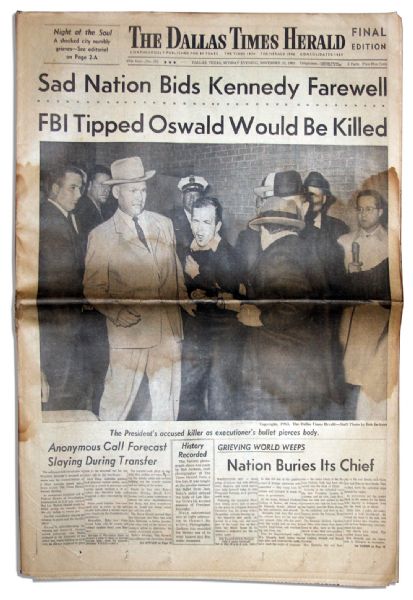 John F. Kennedy Assassination Newspaper -- 25 November 1963 Issue of ''The Dallas Times Herald'' Covering Lee Harvey Oswald's Death