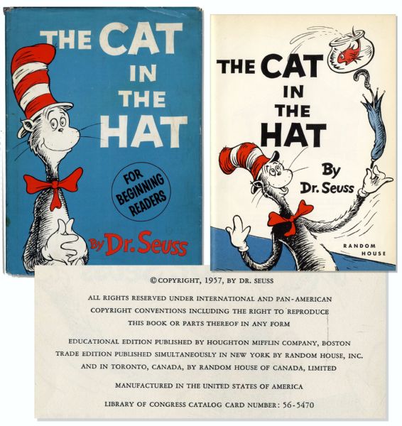First Printing of Dr. Seuss' ''The Cat in The Hat'' With First Printing Dustjacket in Near Fine Condition