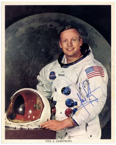 Neil Armstrong Signed 8'' x 10'' Photo -- Uninscribed & Near Fine -- Also With Original Apollo 11 Program