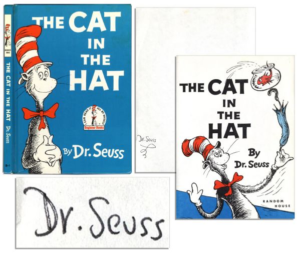 Dr. Seuss Signed ''The Cat in the Hat'' Early 1957 Edition -- Bold, Clear Signature With a Whimsical Squiggle