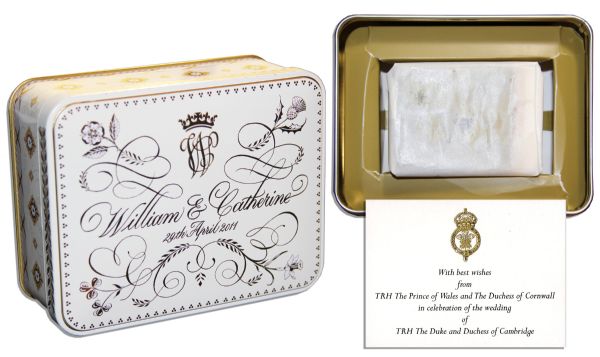 Slice of Prince William & Catherine's Royal Wedding Cake -- With Card Bearing Royal Seal in Gilt & Limitation Number