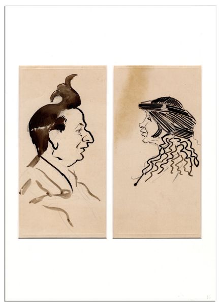 Pair of Caricatures Drawn by Famed Italian Opera Singer, Enrico Caruso 