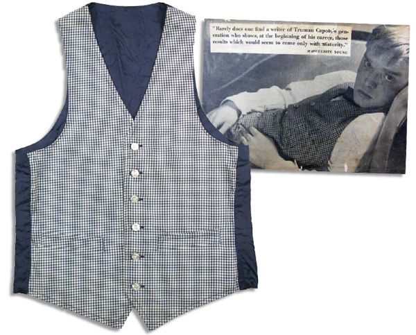 Iconic Vest Worn by a Young Truman Capote -- Capote Posed in This Vest in a Controversial Photo Published in ''Other Voices, Other Rooms''
