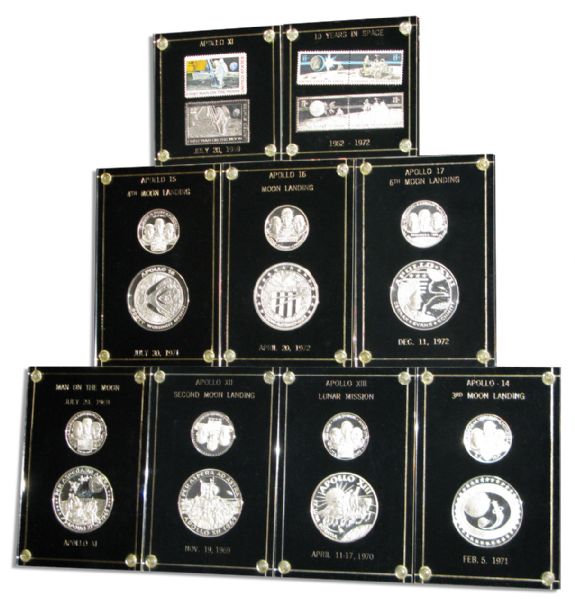 14 Silver Medals Commemorating Each of the Apollo Manned Lunar Landing Missions -- Complete Set