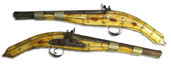 Pair of Ornate Late 18th / Early 19th Century Barbary Coast Flintlock Pistols