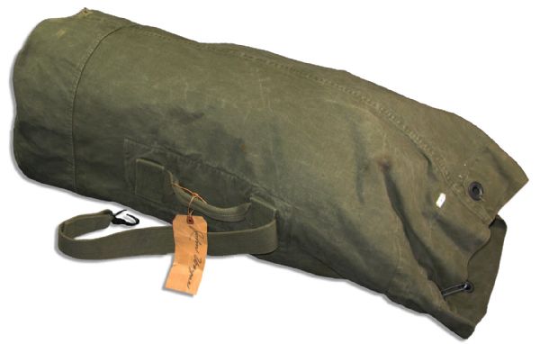 John Wayne Duffel Bag Used in Production of ''The Green Berets'' -- With John Wayne's Name & Initials on the Tags -- From His Estate