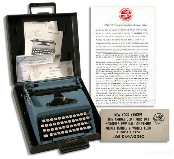 Joe DiMaggio Typewriter Presented to Him by the Yankees in 1984