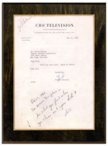 Bob Keeshan Autograph Note Signed to His Manager -- Cryptic 1955 Note Likely Relates to the Fierce Competition Over the CBS Children's Show & the Captain Kangaroo Debut