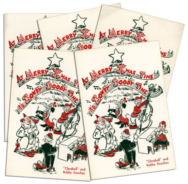 Bob Keeshan Christmas Cards From His Days on ''Howdy Doody'' as ''Clarabell the Clown'' -- Lot of 5 -- Circa 1948-1952
