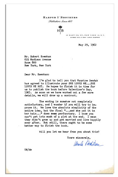 Book Publisher Letter to Bob Keeshan -- ''...Maurice Sendak has agreed to illustrate...''