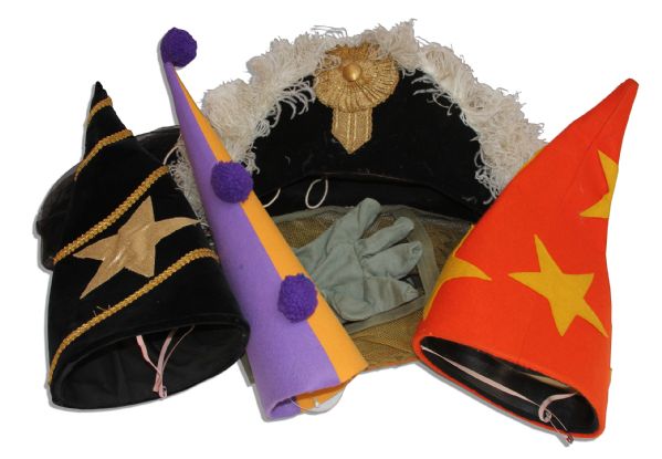 Captain Kangaroo Screen-Worn Lot of Costume Hats -- Plus a Pair of Costume Gloves