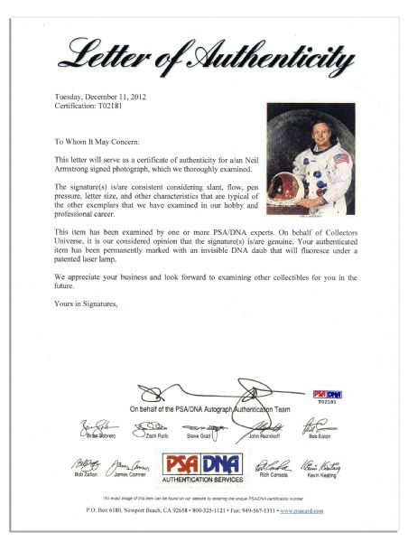 Neil Armstrong 8'' x 10'' Signed Photo -- Uninscribed & Near Fine -- With PSA/DNA COA