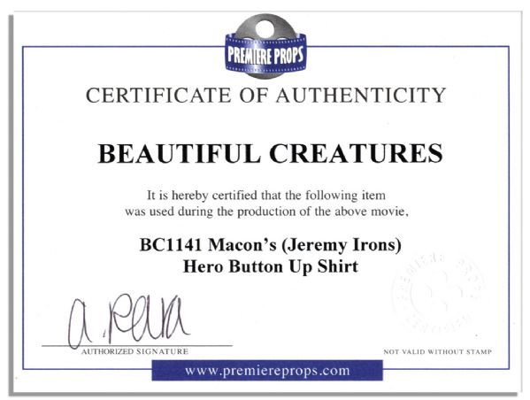 Jeremy Irons Screen-Worn Hero Shirt From ''Beautiful Creatures''