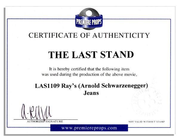 ''The Last Stand'' Arnold Schwarzenegger Jeans & Belt -- ''Bloodied'' From Production