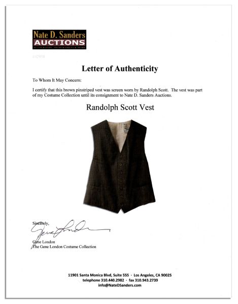 Randolph Scott Screen-Worn Tweed Vest