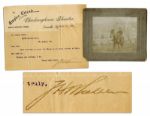 Notorious Wild West Outlaw, Frank James Lot -- Letter Sent to Him by the Theater Manager Where He Worked After His Acquittal of Armed Robbery Charges -- With Photo of James on Horseback