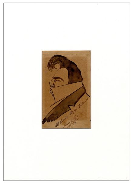 Original Art by Opera Great Enrico Caruso -- Signed Self-Portrait of Caruso in Character
