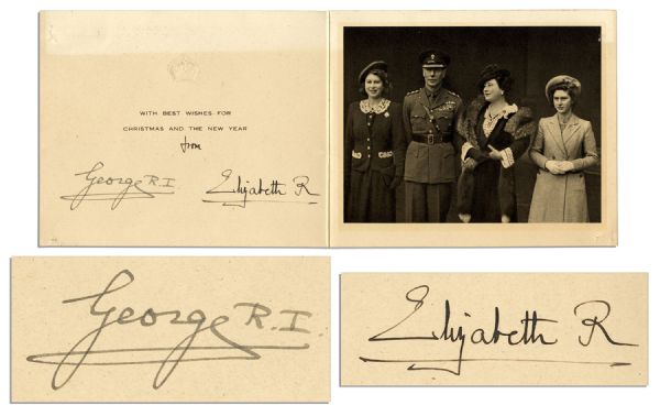 King George VI & the Queen Mother Elizabeth Signed Christmas Card -- 1940's