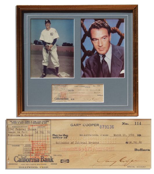 Gary Cooper Signed Personal Check to the IRS