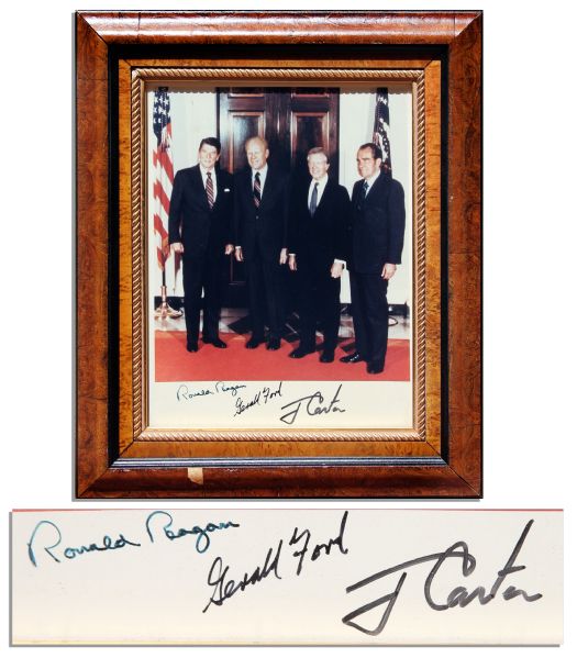 Four Presidents Photo Signed by Reagan, Ford, Carter and Nixon -- Near FIne