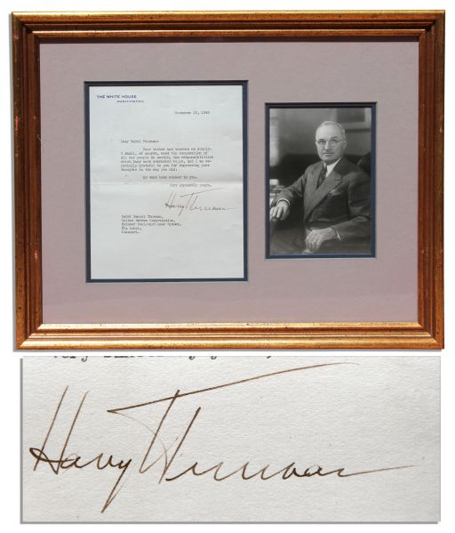 Harry Truman Typed Letter Signed as President to the Rabbi of United Hebrew Congregation -- ''Your letter has touched me deeply...'' -- 1948