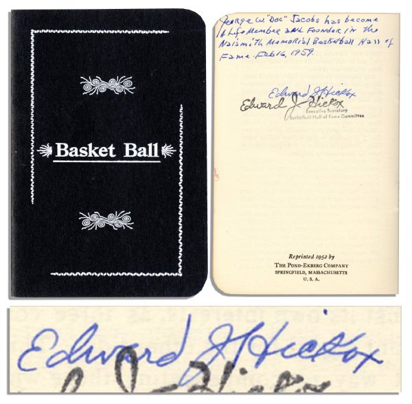 Basketball Hall of Famer, Edward Hickox Signed ''Rules For Basketball''